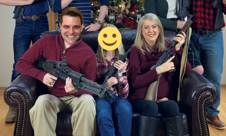 Matt Gaetz Poses With Someone Else’s Daughters Holding AR-15’s for His Christmas Card